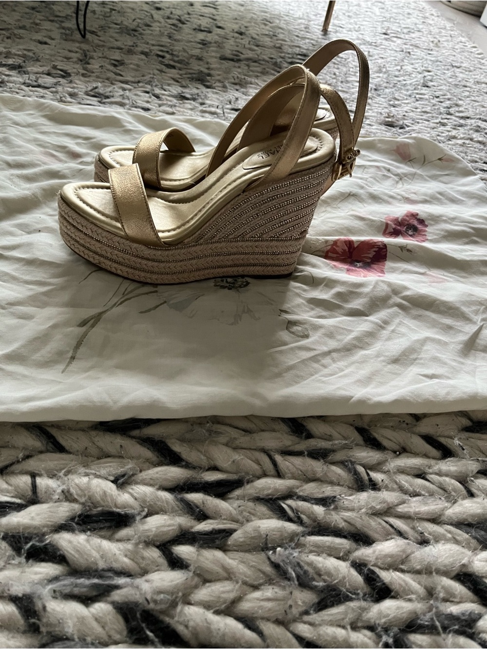 Brand new, never worn- Michael Kors Gold Espadrille Wedge Sandals